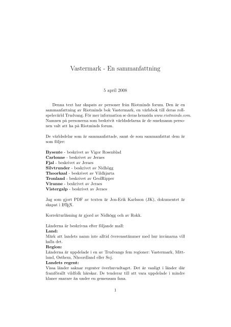 Vastermark - En sammanfattning - Riotminds