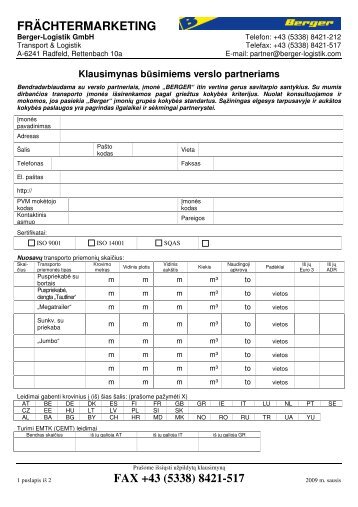 FRÄCHTERMARKETING FAX +43 (5338) 8421-517 - Berger Logistik