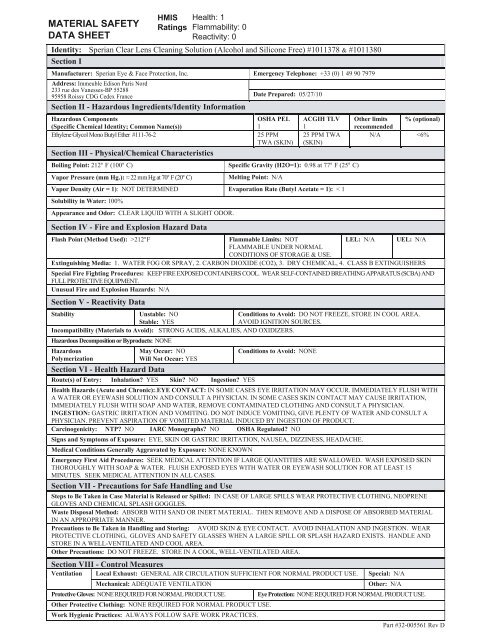 MATERIAL SAFETY DATA SHEET - Honeywell Safety Products