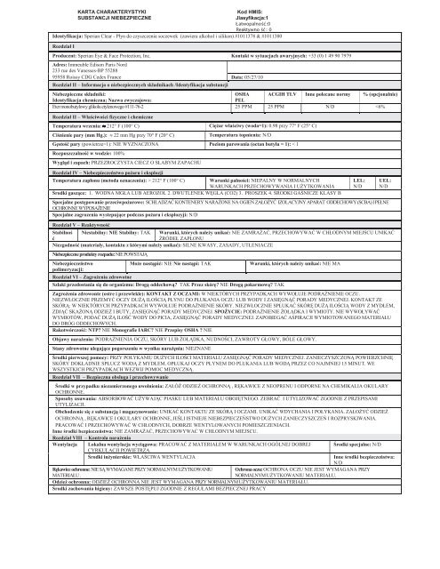 MATERIAL SAFETY DATA SHEET - Honeywell Safety Products