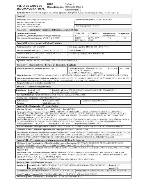 MATERIAL SAFETY DATA SHEET - Honeywell Safety Products