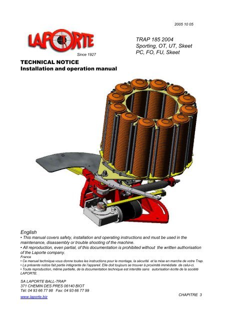 TECHNICAL NOTICE Installation and operation manual TRAP 185