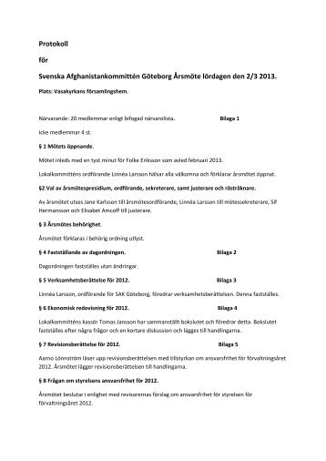 Protokoll årsmöte 2013PDF - Svenska Afghanistankommittén