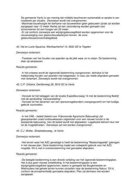 Nota van Zienswijzen - Gemeente Venlo