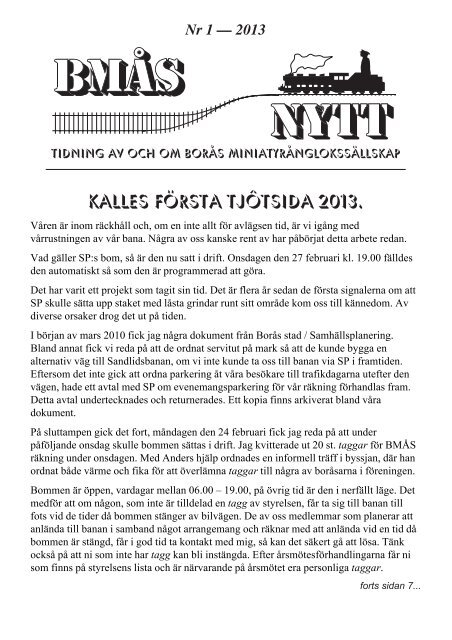 BMÅS-NYTT Nr 1 – 2013 - Borås Miniatyrånglokssällskap