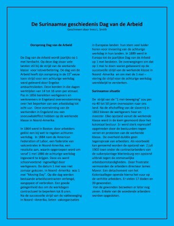 De Surinaamse geschiedenis Dag van de Arbeid - Gov.sr