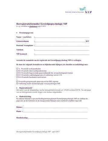 Herregistratieformulier Eerstelijnspsychologie NIP