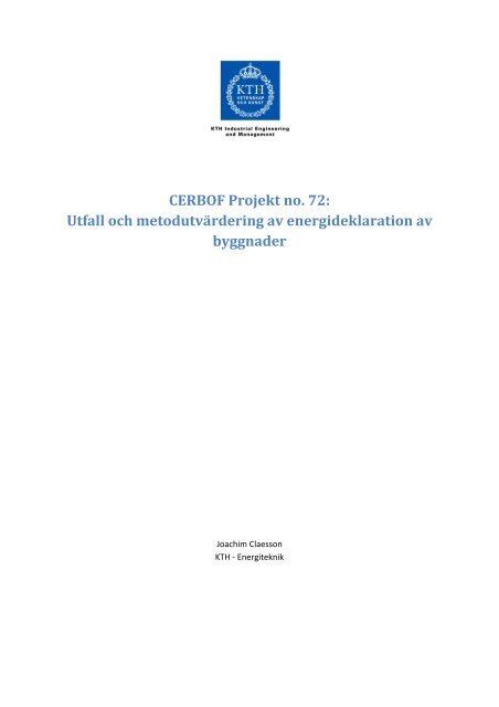 CERBOF Projekt no. 72: Utfall och ... - VVS Företagen