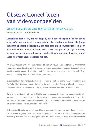 Observationeel leren van videovoorbeelden - 4W Weten Wat Werkt ...