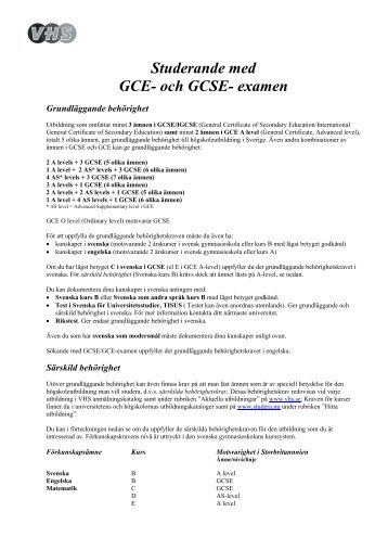 och GCSE- examen - Verket för högskoleservice