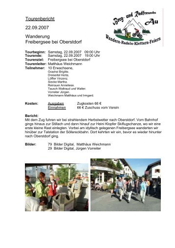 Tourenbericht 22.09.2007 Wanderung Freibergsee bei Oberstdorf