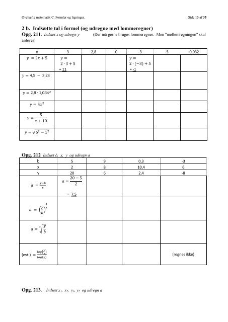 ØVEHÆFTE FOR MATEMATIK C FORMLER OG LIGNINGER