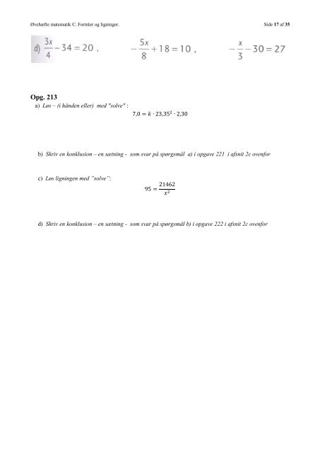 ØVEHÆFTE FOR MATEMATIK C FORMLER OG LIGNINGER