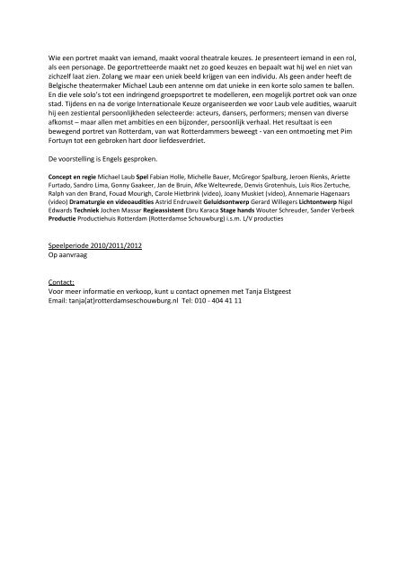 Aanbod 2011/2012 - Productiehuis Rotterdam