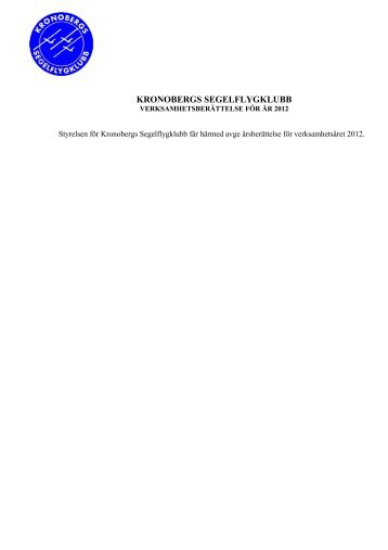 verksamhetsberättelse för 2012 - Kronobergs Segelflygklubb