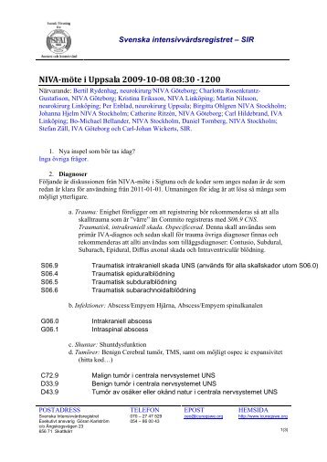 Underlag NIVA-möte i Uppsala 2009-10-08 - SIR