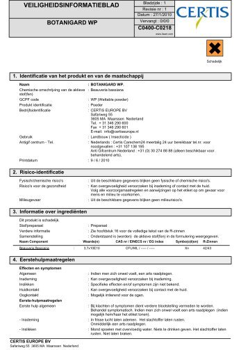 Veiligheidsblad Botanigard WP - Certis Europe