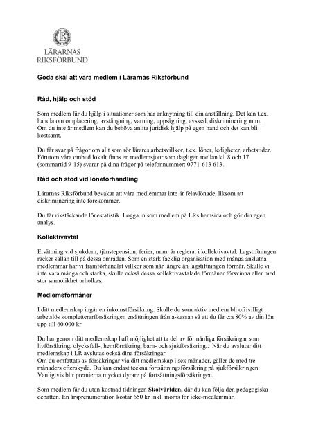 Goda skäl att vara medlem i LR - Lärarnas Riksförbund