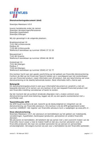 Dienstverleningsdocument - Steentjes | makelaardij – verzekeringen ...