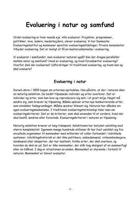 Evaluering i natur og samfund - et essay - policy.dk