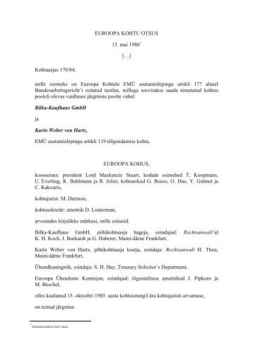 EUROOPA KOHTU OTSUS 13. mai 1986* Kohtuasjas 170/84, mille ...