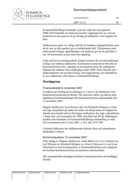 Sammanträdesprotokoll Ärendeförteckning - Sundsvall
