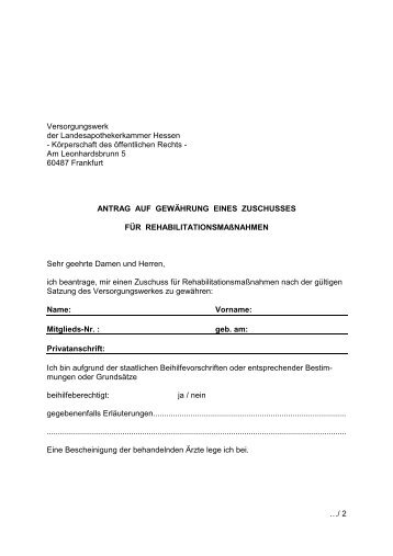 Rehabilitationsantrag - Versorgungswerk der ...