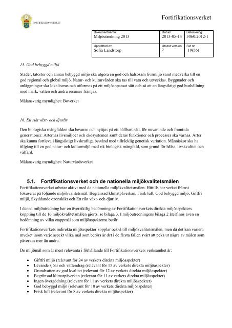 Miljöutredning 2013 (.pdf) - Fortifikationsverket