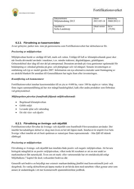 Miljöutredning 2013 (.pdf) - Fortifikationsverket