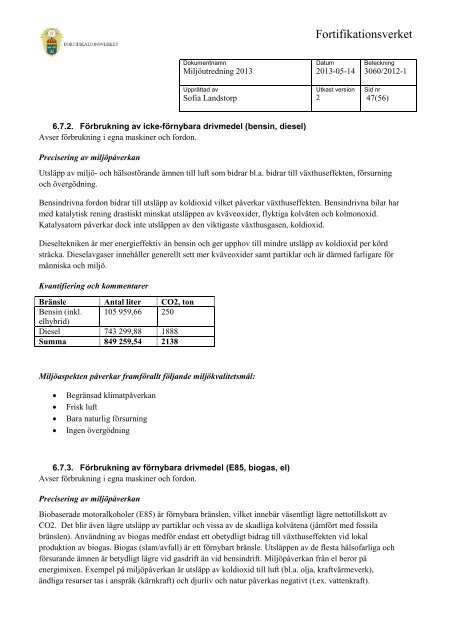 Miljöutredning 2013 (.pdf) - Fortifikationsverket