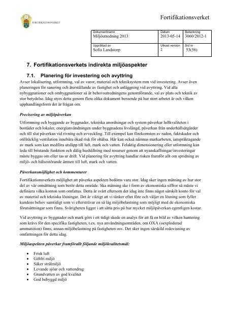 Miljöutredning 2013 (.pdf) - Fortifikationsverket