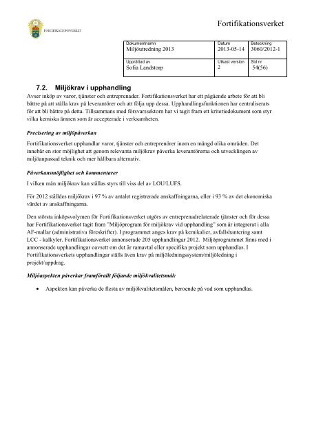 Miljöutredning 2013 (.pdf) - Fortifikationsverket