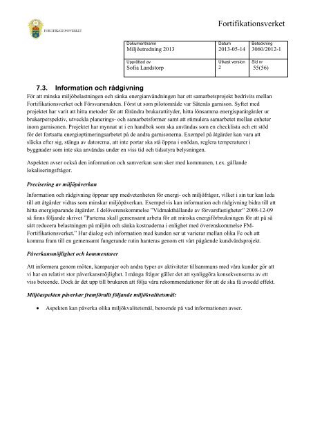 Miljöutredning 2013 (.pdf) - Fortifikationsverket