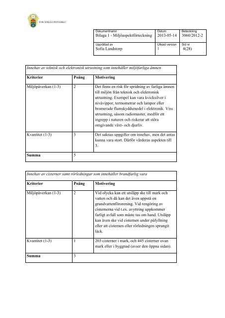 Miljöutredning 2013 (.pdf) - Fortifikationsverket