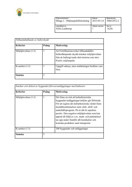 Miljöutredning 2013 (.pdf) - Fortifikationsverket