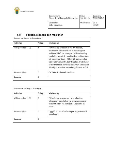 Miljöutredning 2013 (.pdf) - Fortifikationsverket