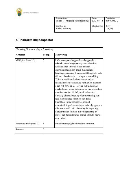 Miljöutredning 2013 (.pdf) - Fortifikationsverket