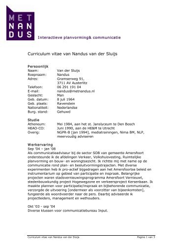 Curriculum vitae van Nandus van der Sluijs - MetNandus