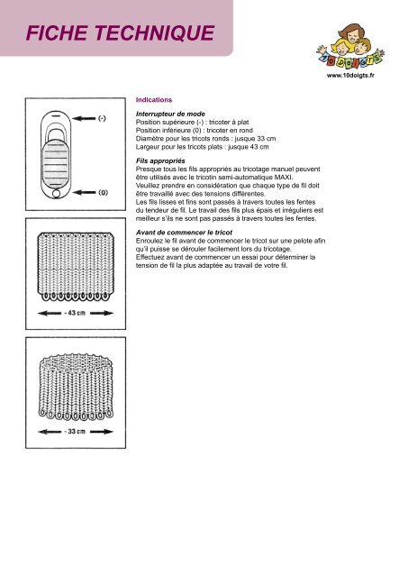 FICHE TECHNIQUE Tricotin géant automatique - 10 Doigts