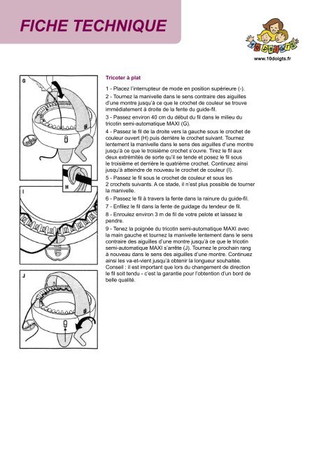 FICHE TECHNIQUE Tricotin géant automatique - 10 Doigts