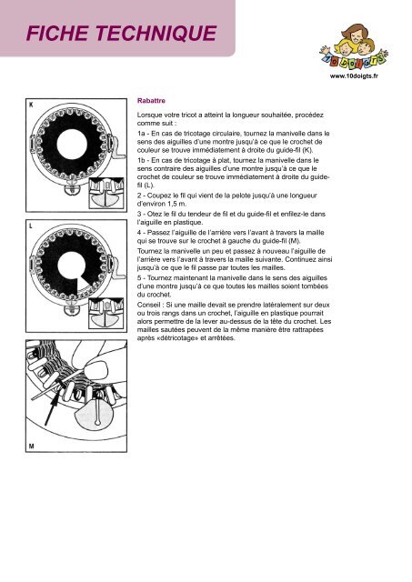 FICHE TECHNIQUE Tricotin géant automatique - 10 Doigts