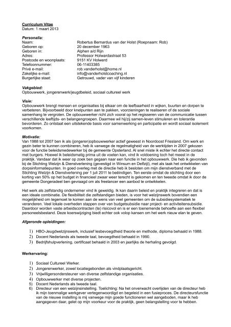 Curriculum Vitae Datum: 1 maart 2013 Personalia - Van der Holst ...