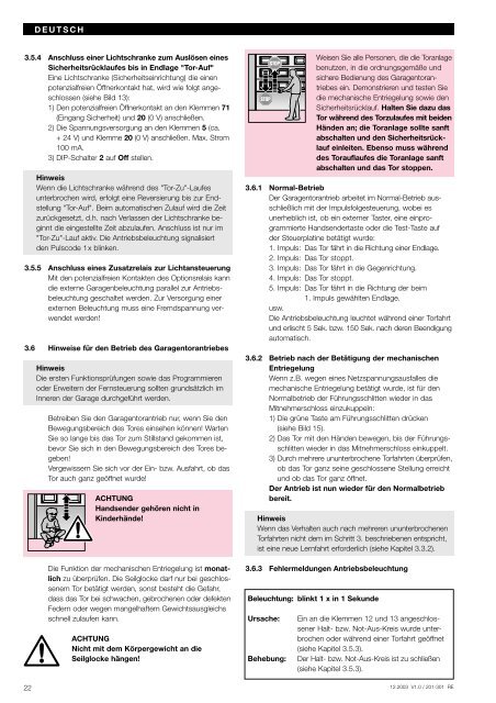 Anleitung für Montage, Betrieb und Wartung - bei Berner Torantriebe