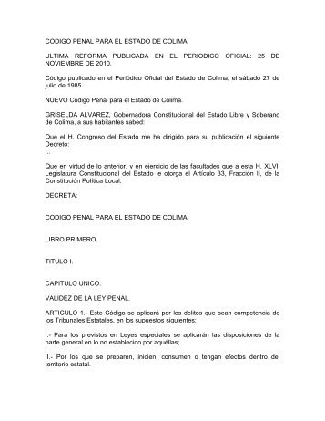 CODIGO PENAL PARA EL ESTADO DE COLIMA - Inegi