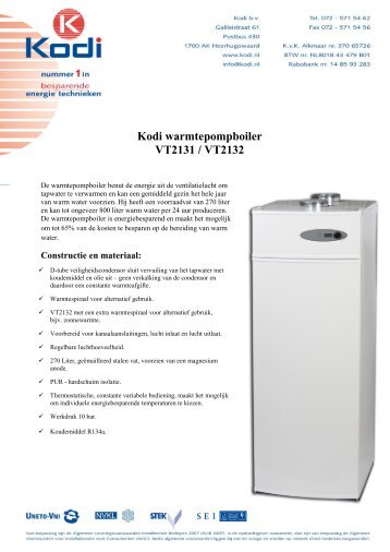 Kodi warmtepompboiler VT2131 / VT2132