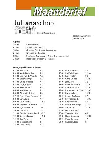 Maandbrief januari - Julianaschool