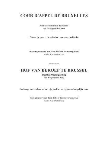 Audience solennelle de rentrée du 1er septembre 2000 - Openbaar ...