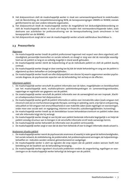 Kwaliteitsstandaarden voor maatschappelijk werk nefrologie 2007