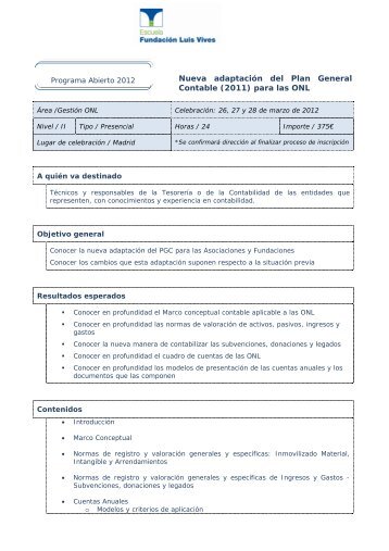 Nueva adaptación del Plan General Contable (2011) para las ONL