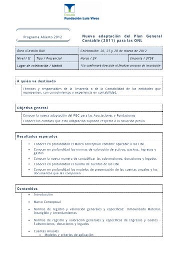 Nueva adaptación del Plan General Contable (2011) para las ONL